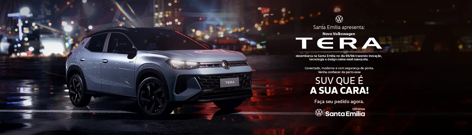 Novo Volkswagen Tera chega na Santa Emília Volkswagen no dia 05/06! Faça seu pedido e garanta já.